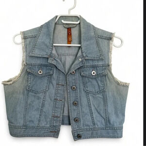 One and  Only Light Blue Denim Distressed Vest size medium